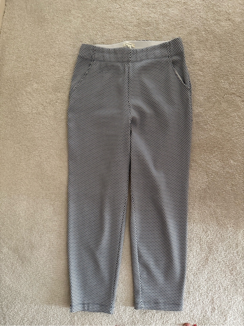 Patterned Navy & White Slim Ankle Pants